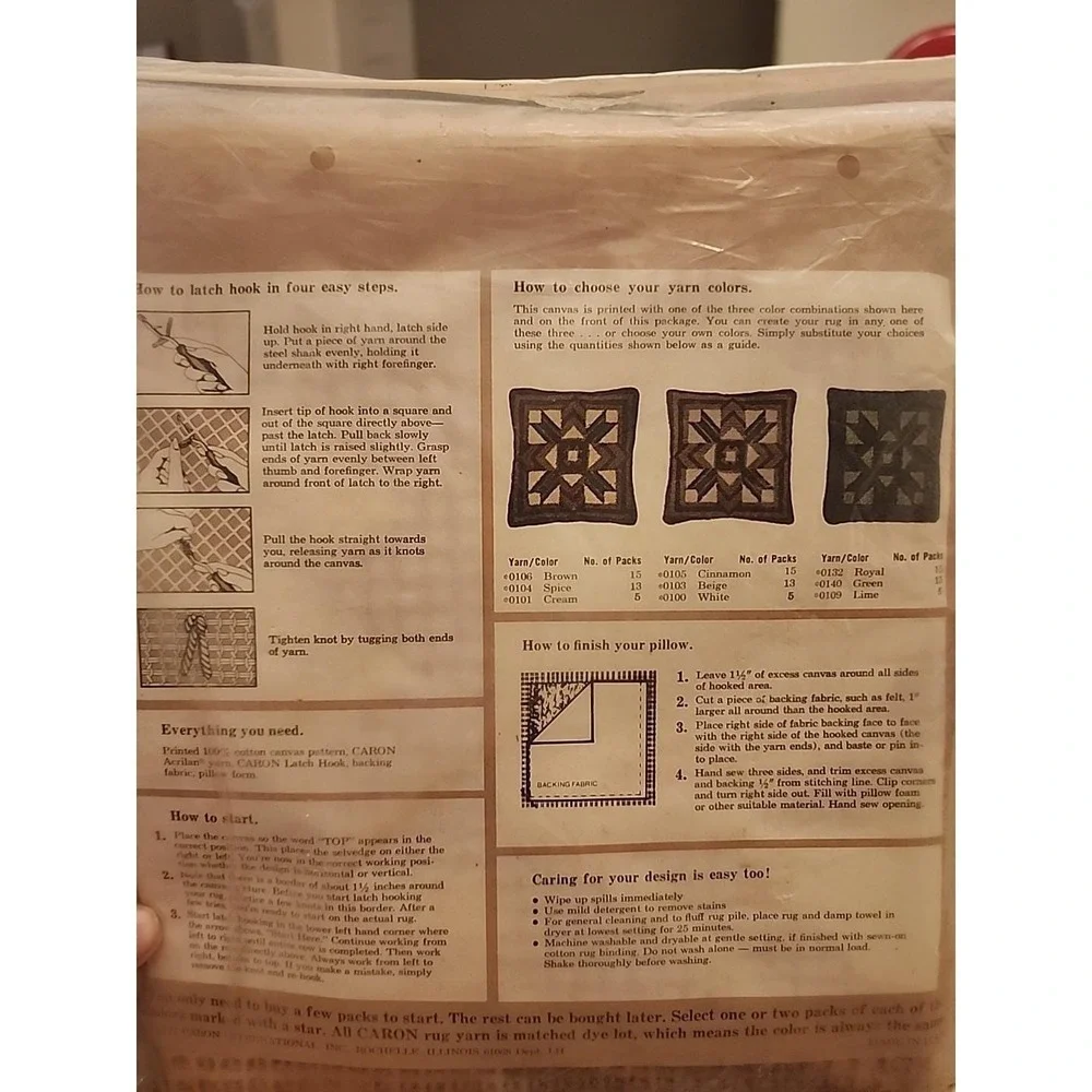Caron Latch Hook Pattern Bargello Square Pillow 27X27 New Mod Vintage 1977 New